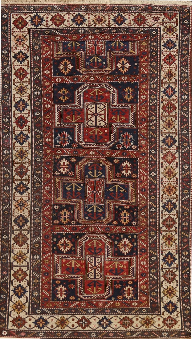 Pre-1900 Antique Vegetable Dye Kazak Oriental Rug 4x7: Title: Pre-1900 Antique Vegetable Dye Kazak Oriental Rug 4x7 Description:A Beautiful Genuine Russia Kazak rug is Hand Knotted by skillful weavers in Russia with