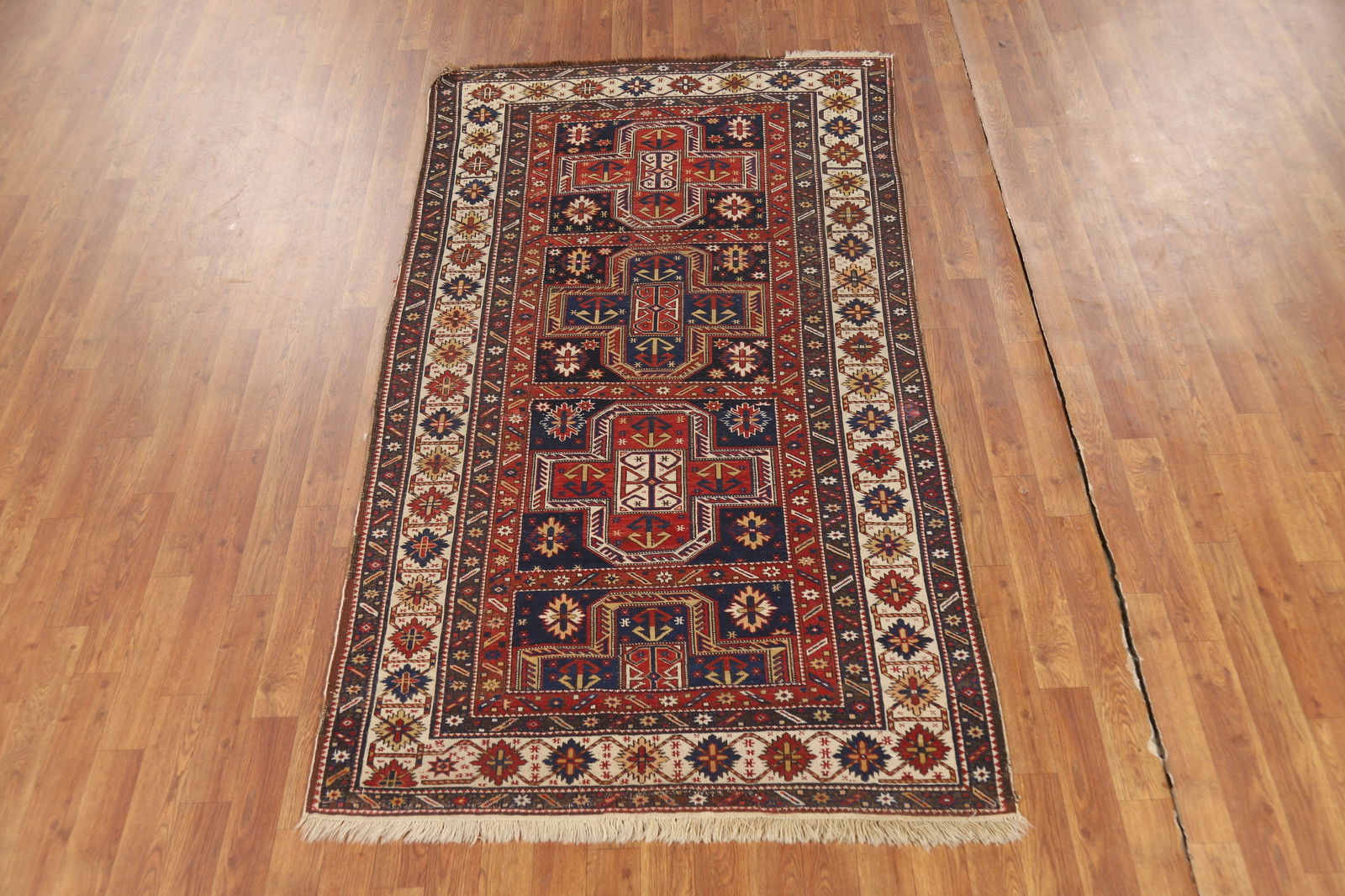 Pre-1900 Antique Vegetable Dye Kazak Oriental Rug 4x7 - 20