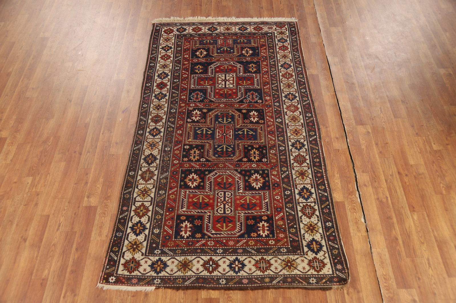 Pre-1900 Antique Vegetable Dye Kazak Oriental Rug 4x7 - 3