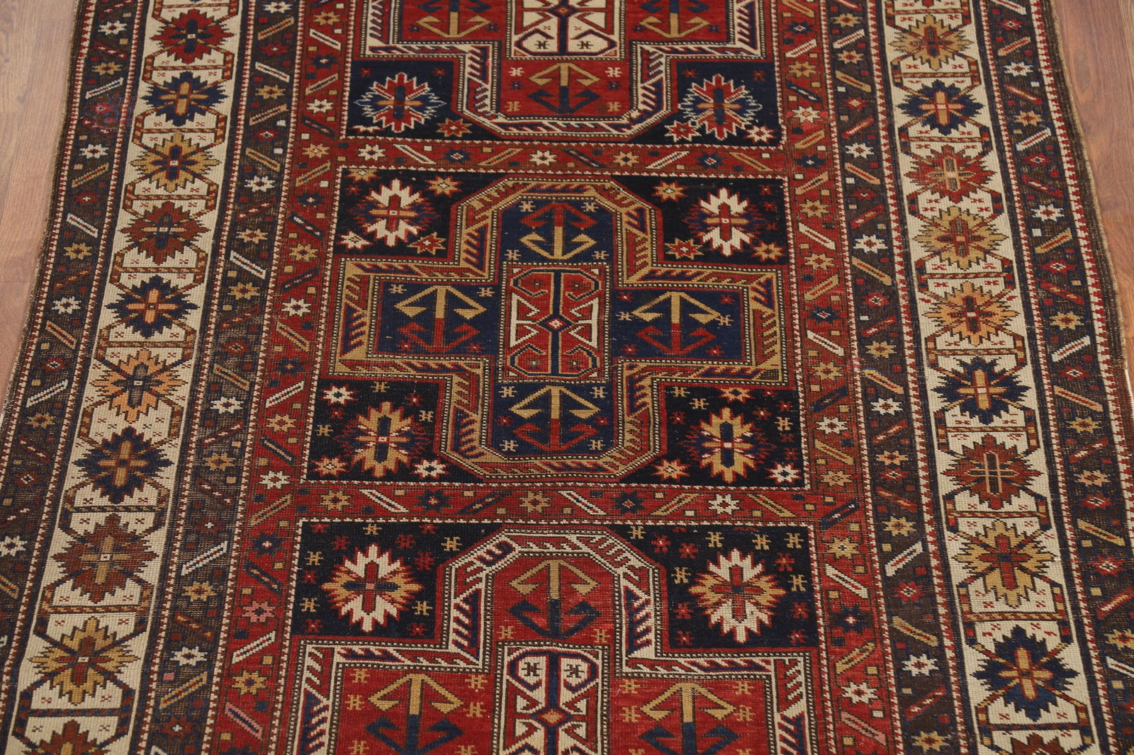 Pre-1900 Antique Vegetable Dye Kazak Oriental Rug 4x7 - 4