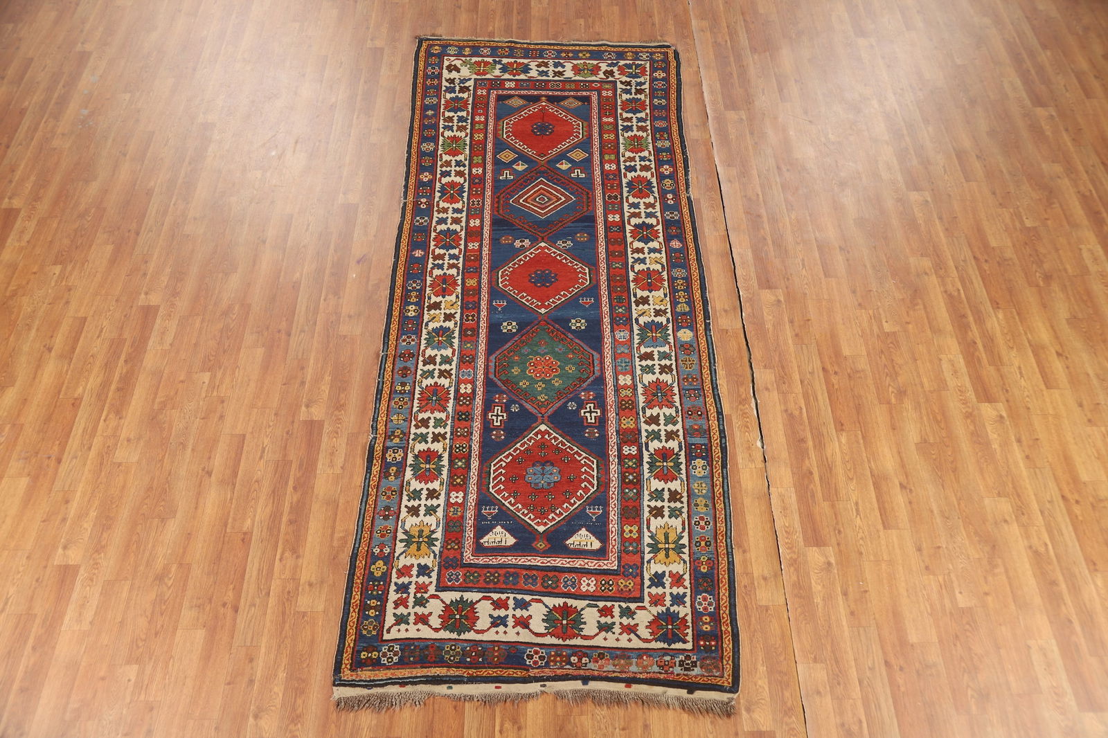 Pre-1900 Antique Vegetable Dye Kazak Persian Runner Rug 4x9 - 3