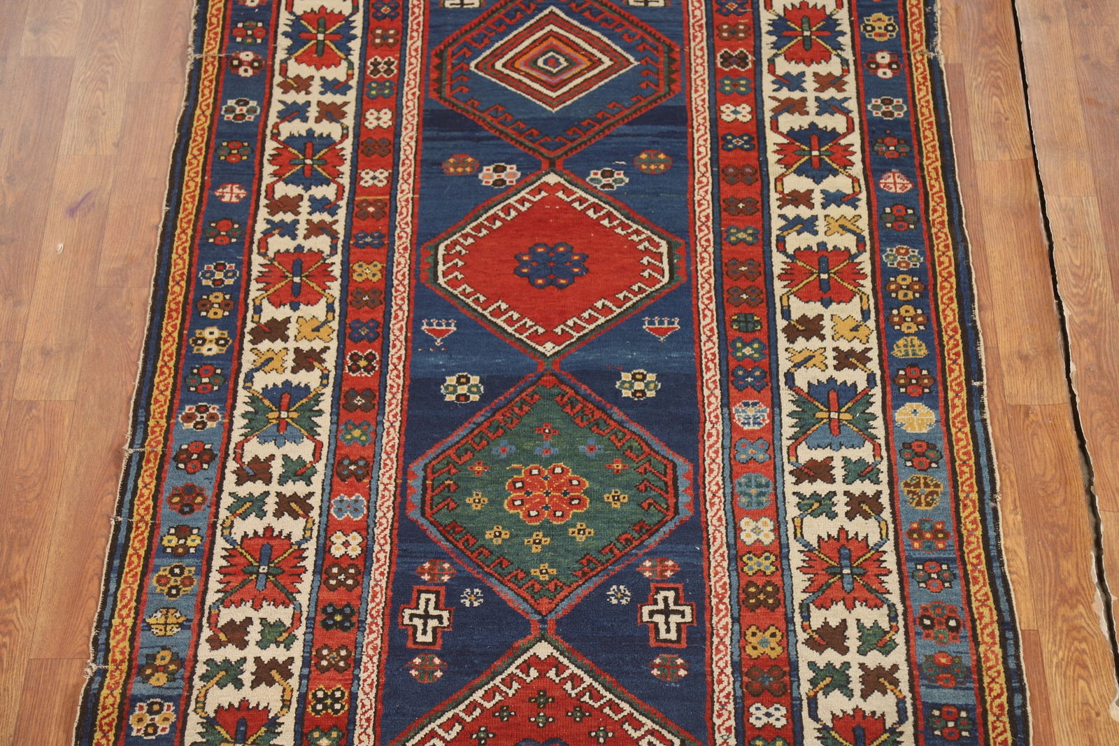 Pre-1900 Antique Vegetable Dye Kazak Persian Runner Rug 4x9 - 4