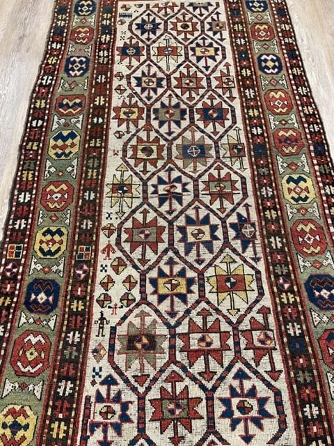 Antique Ivory field Gendje Caucasian Runner-1643 - 10