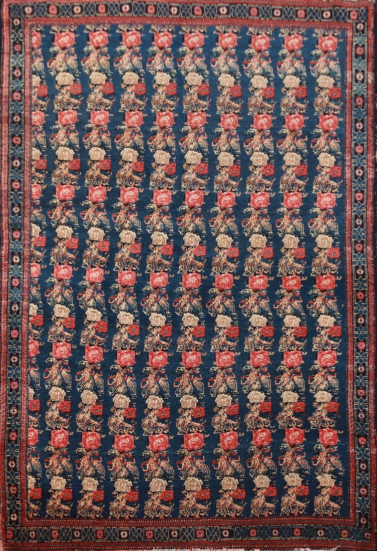 Antique Vegetable Dye Senneh Persian Rug 4x6: Title: Antique Vegetable Dye Senneh Persian Rug 4x6 Description:A Beautiful Genuine Iran ( Persia ) Senneh rug is Hand Knotted by skillful weavers in Iran ( Persia ) with