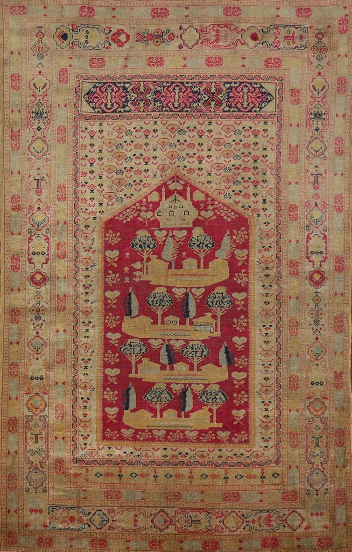 Pre-1900 Antique Vegetable Dye Silk Anatolian Turkish Rug 4x6: Title: Pre-1900 Antique Vegetable Dye Silk Anatolian Turkish Rug 4x6 Description:A Beautiful Genuine Turkey Anatolian rug is Hand Knotted by skillful weavers in Turkey with Silk Material.