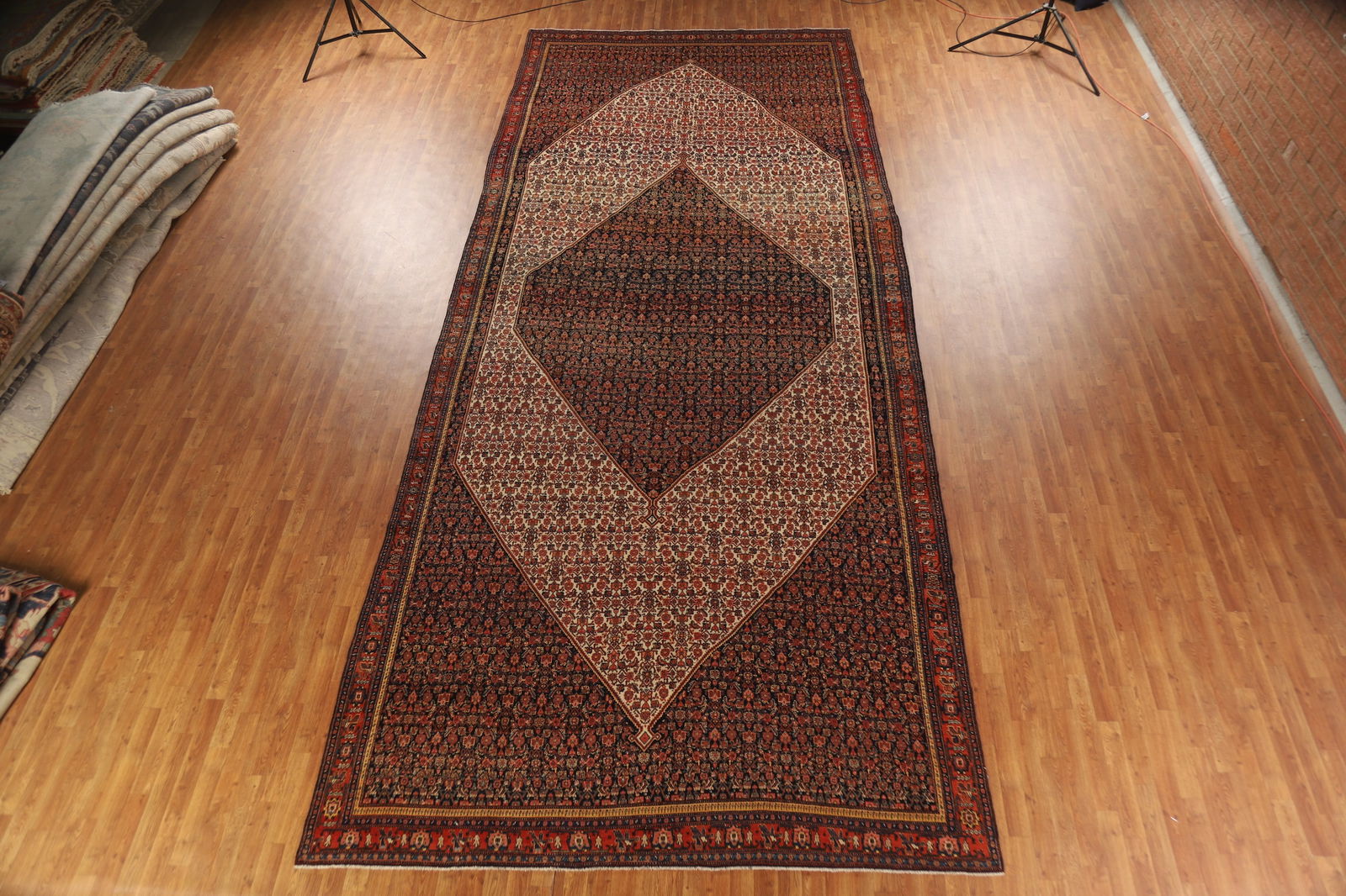 Pre-1900 Antique Vegetable Dye Senneh Persian Large Rug 8x20 - 17