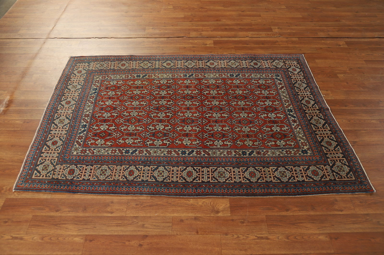 Antique Geometric Kazak Vegetable Dye Rug 4x5 - 14