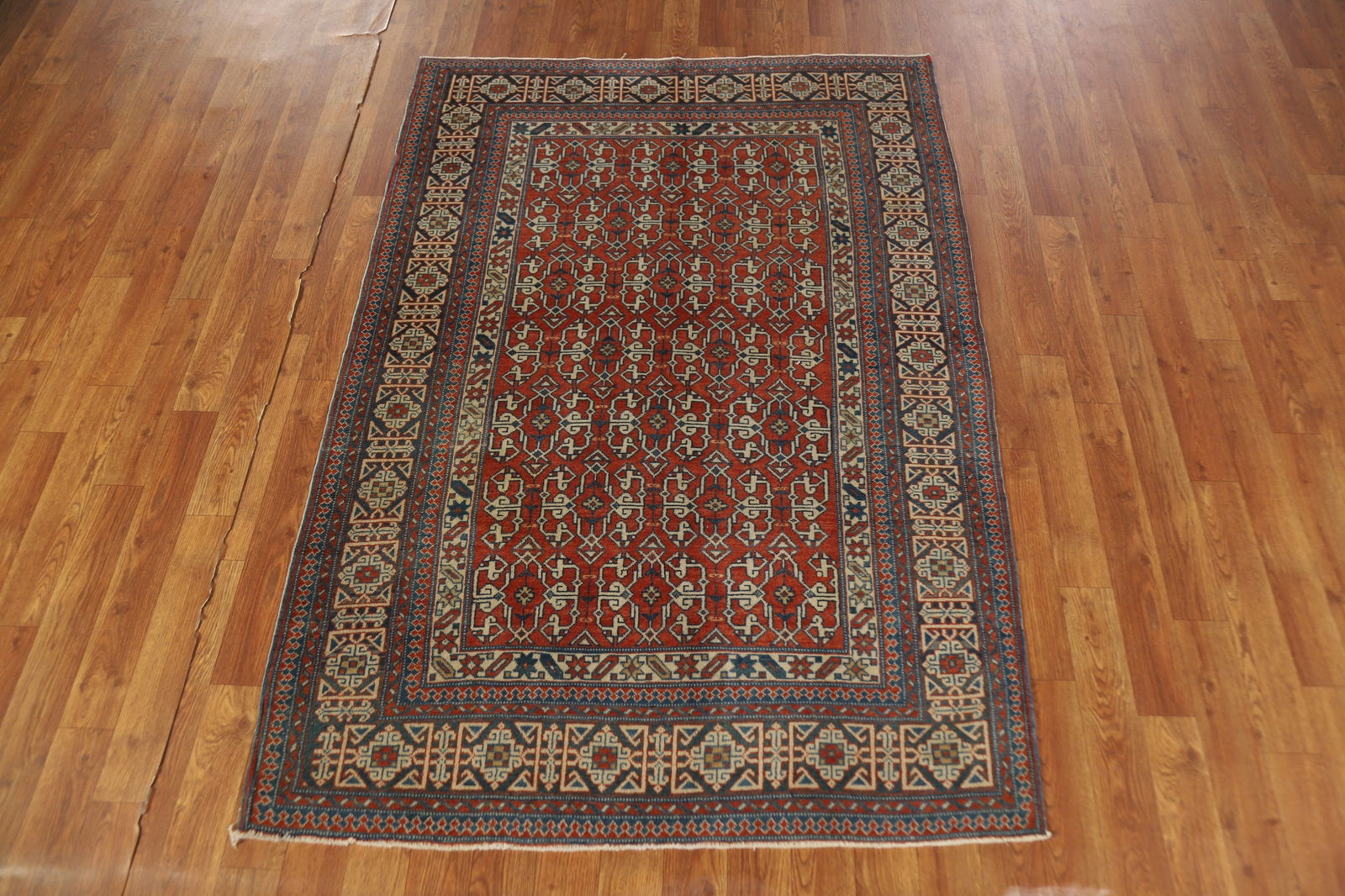 Antique Geometric Kazak Vegetable Dye Rug 4x5 - 15