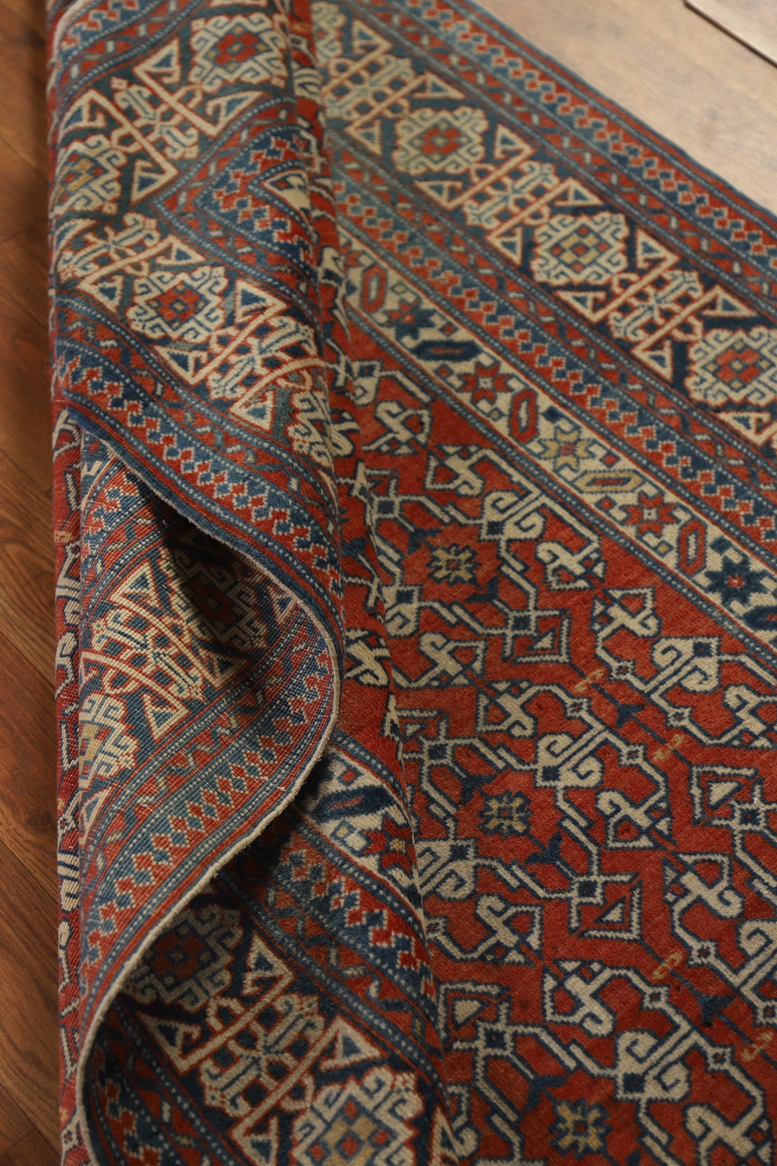 Antique Geometric Kazak Vegetable Dye Rug 4x5 - 17