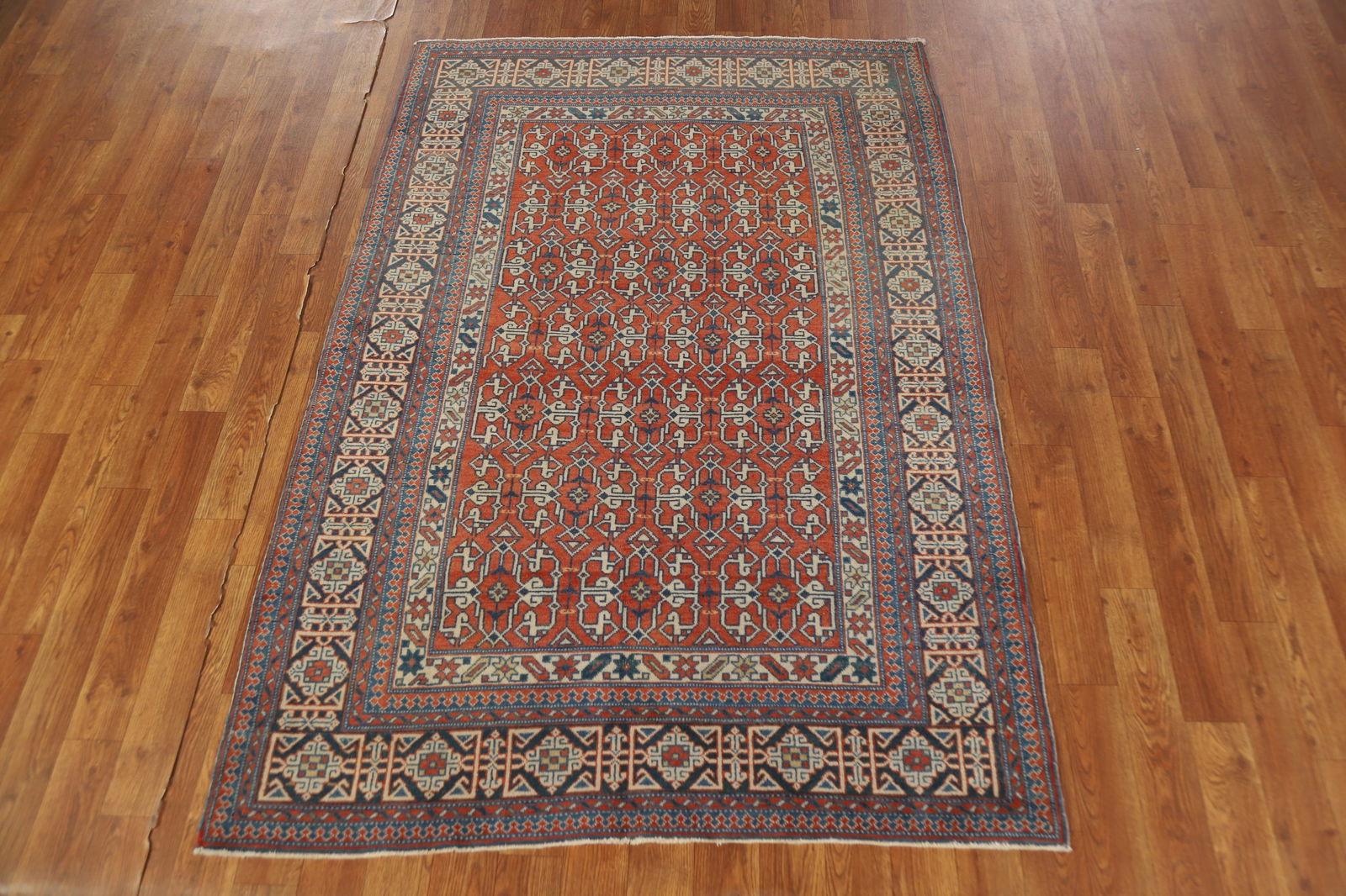 Antique Geometric Kazak Vegetable Dye Rug 4x5 - 3
