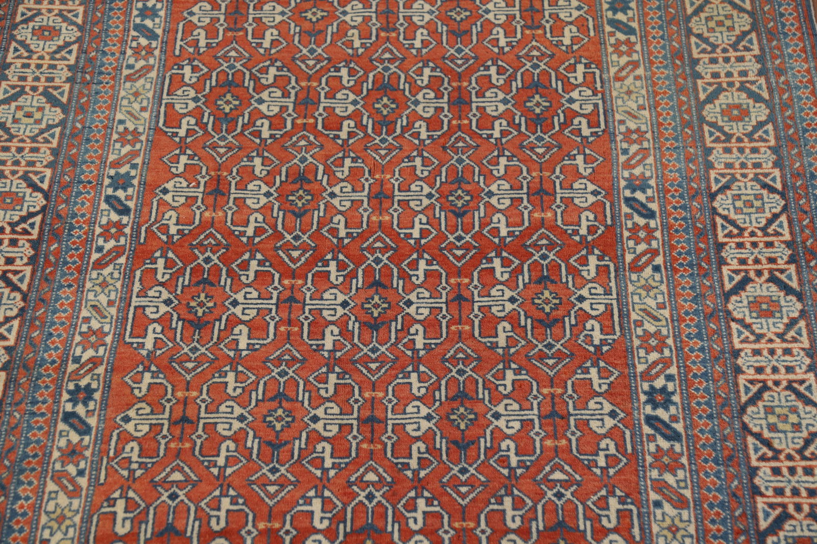 Antique Geometric Kazak Vegetable Dye Rug 4x5 - 4