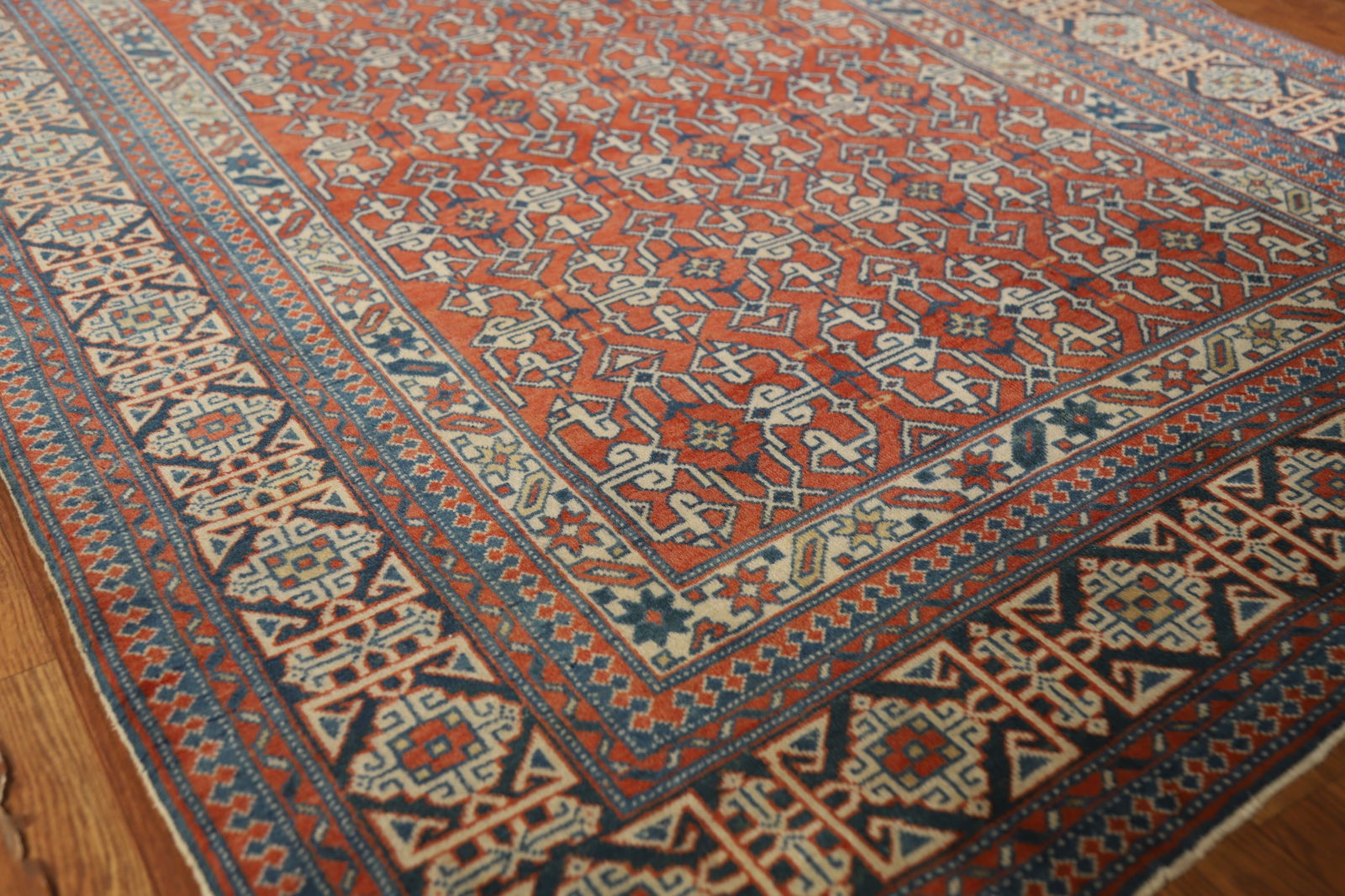 Antique Geometric Kazak Vegetable Dye Rug 4x5 - 6