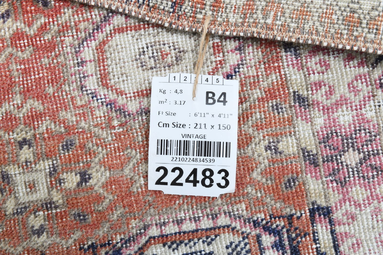 4'11'' x 6'11'' Handmade Vintage Wool Rug - 22483 - 19