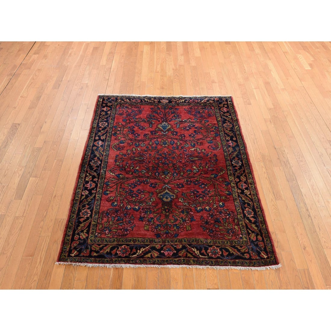 Crimson Red Antique Persian Lilihan Clean Hand Knotted Pure Wool Rug - 2