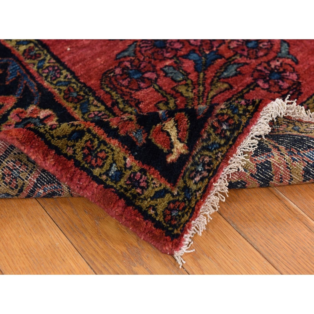 Crimson Red Antique Persian Lilihan Clean Hand Knotted Pure Wool Rug - 5