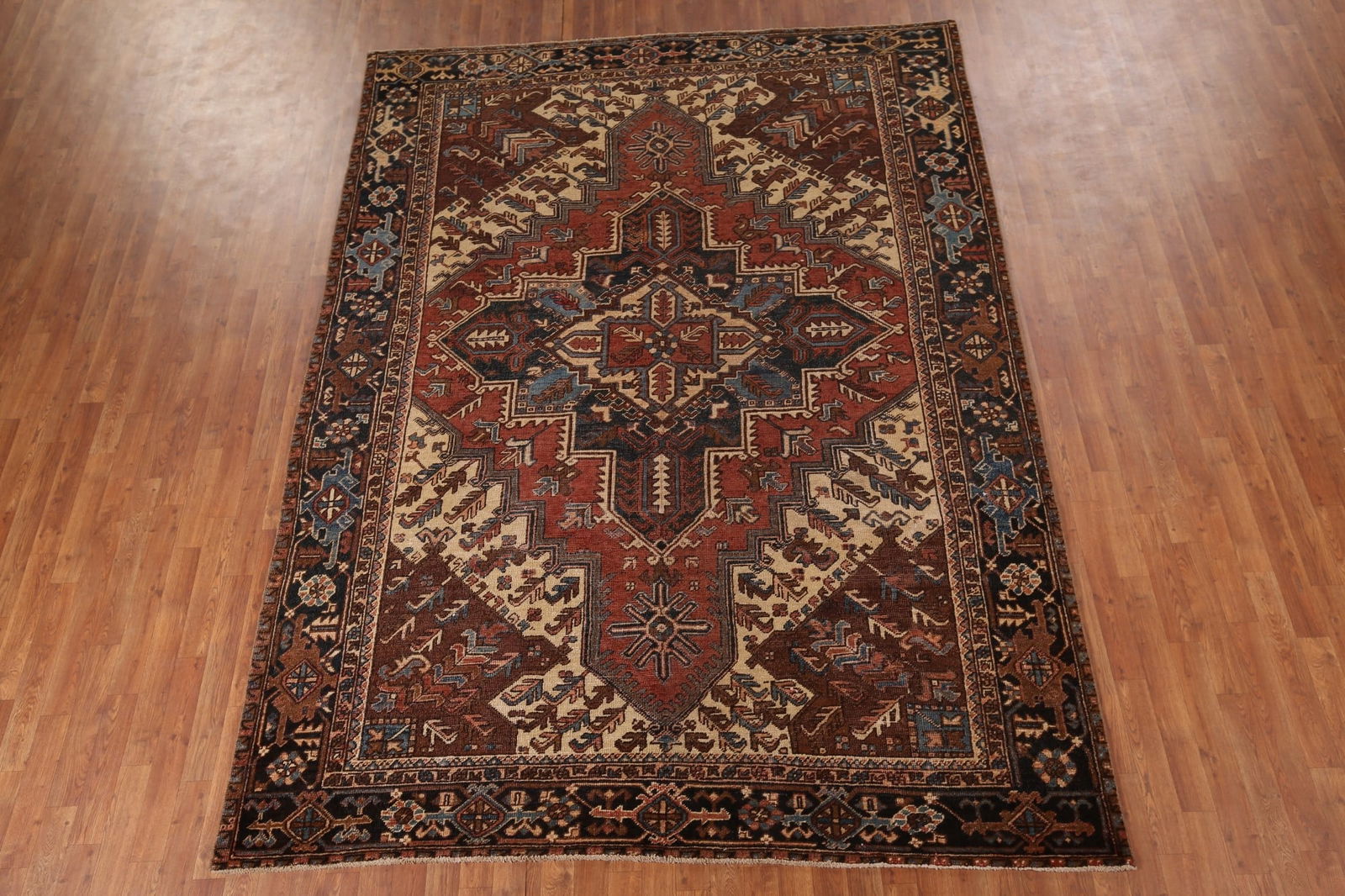 Pre-1900 Antique Heris Serapi Persian Area Rug 7x10 - 3