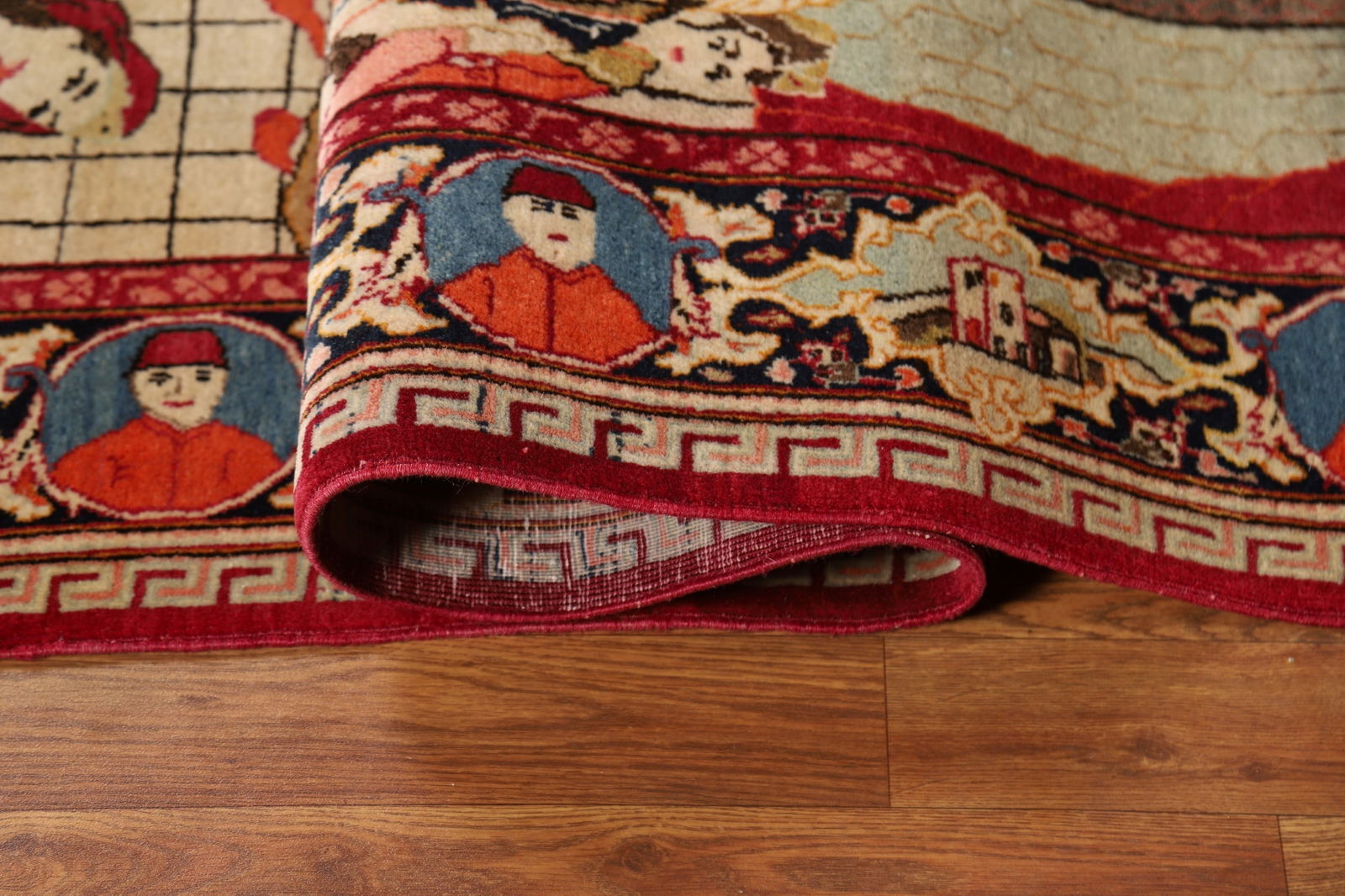 Pre-1900 Antique Wool Pictorial Kashan Persian Rug 4x7 - 16