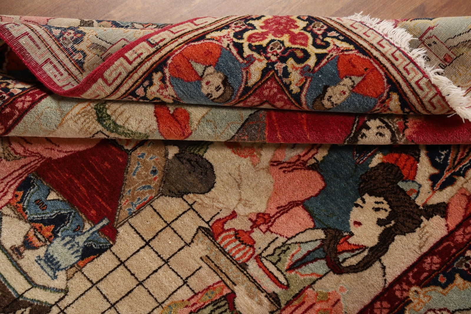 Pre-1900 Antique Wool Pictorial Kashan Persian Rug 4x7 - 19