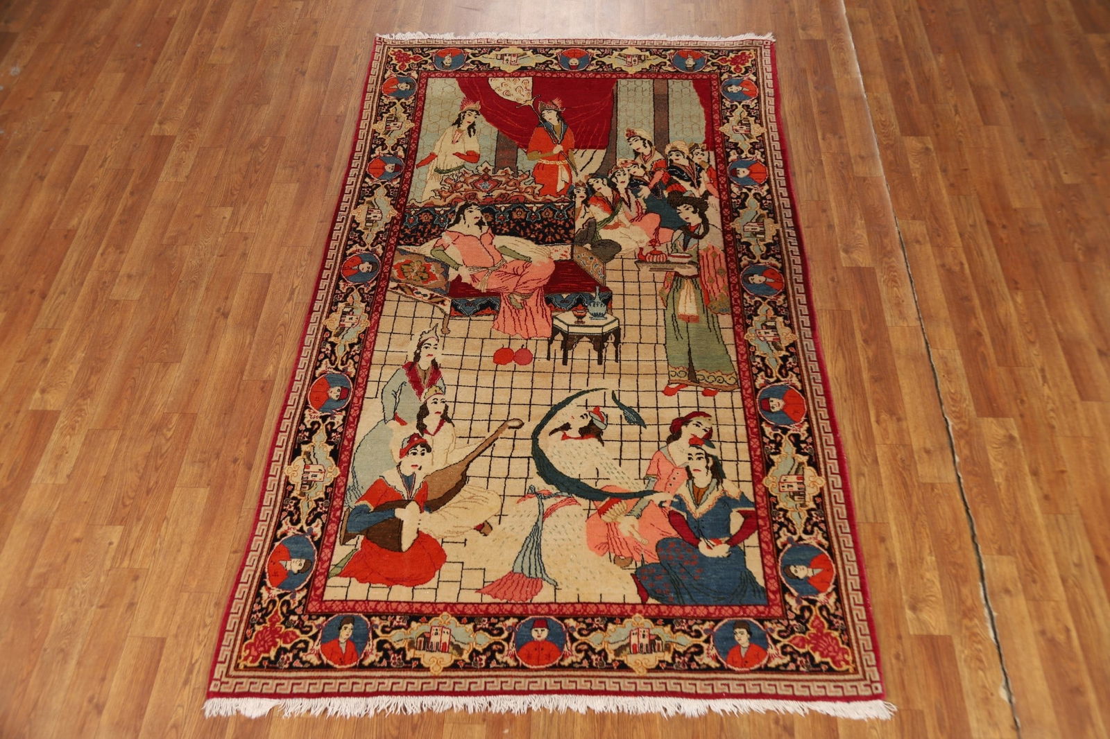 Pre-1900 Antique Wool Pictorial Kashan Persian Rug 4x7 - 3