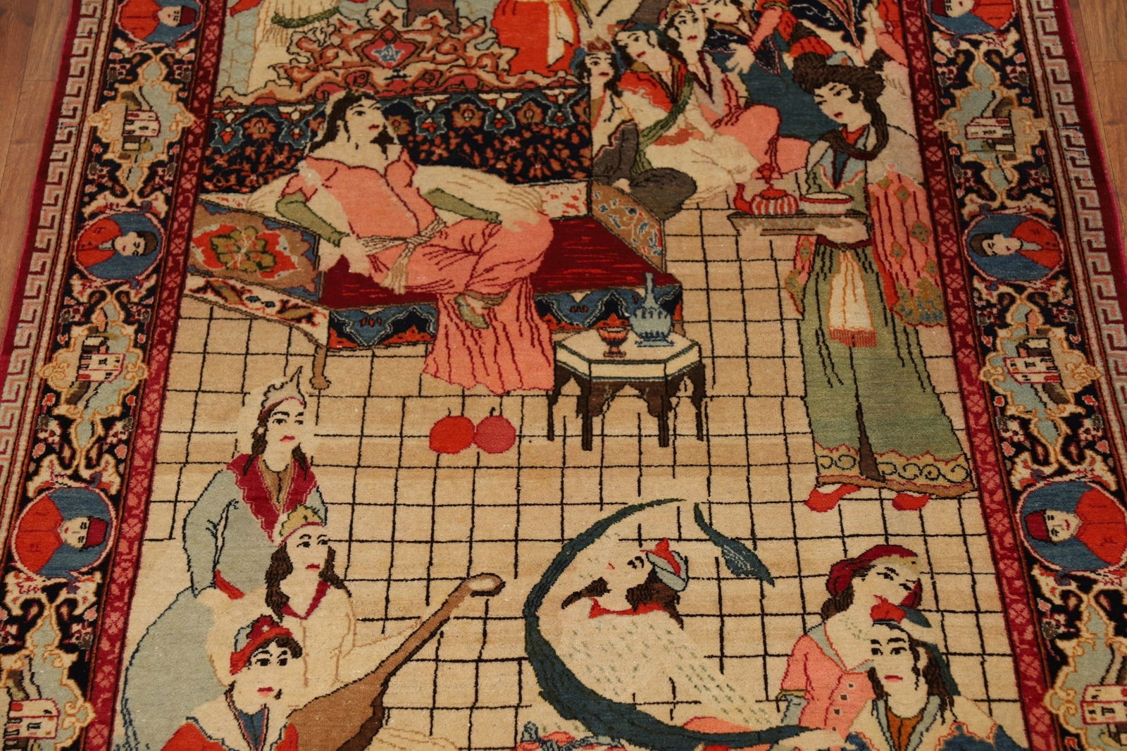 Pre-1900 Antique Wool Pictorial Kashan Persian Rug 4x7 - 4