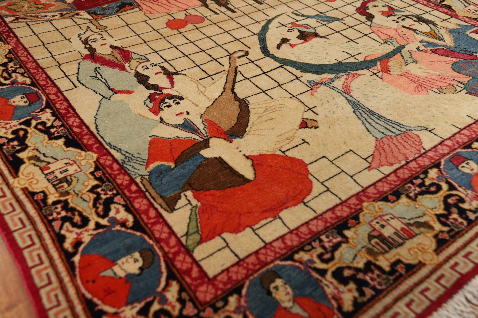 Pre-1900 Antique Wool Pictorial Kashan Persian Rug 4x7 - 6