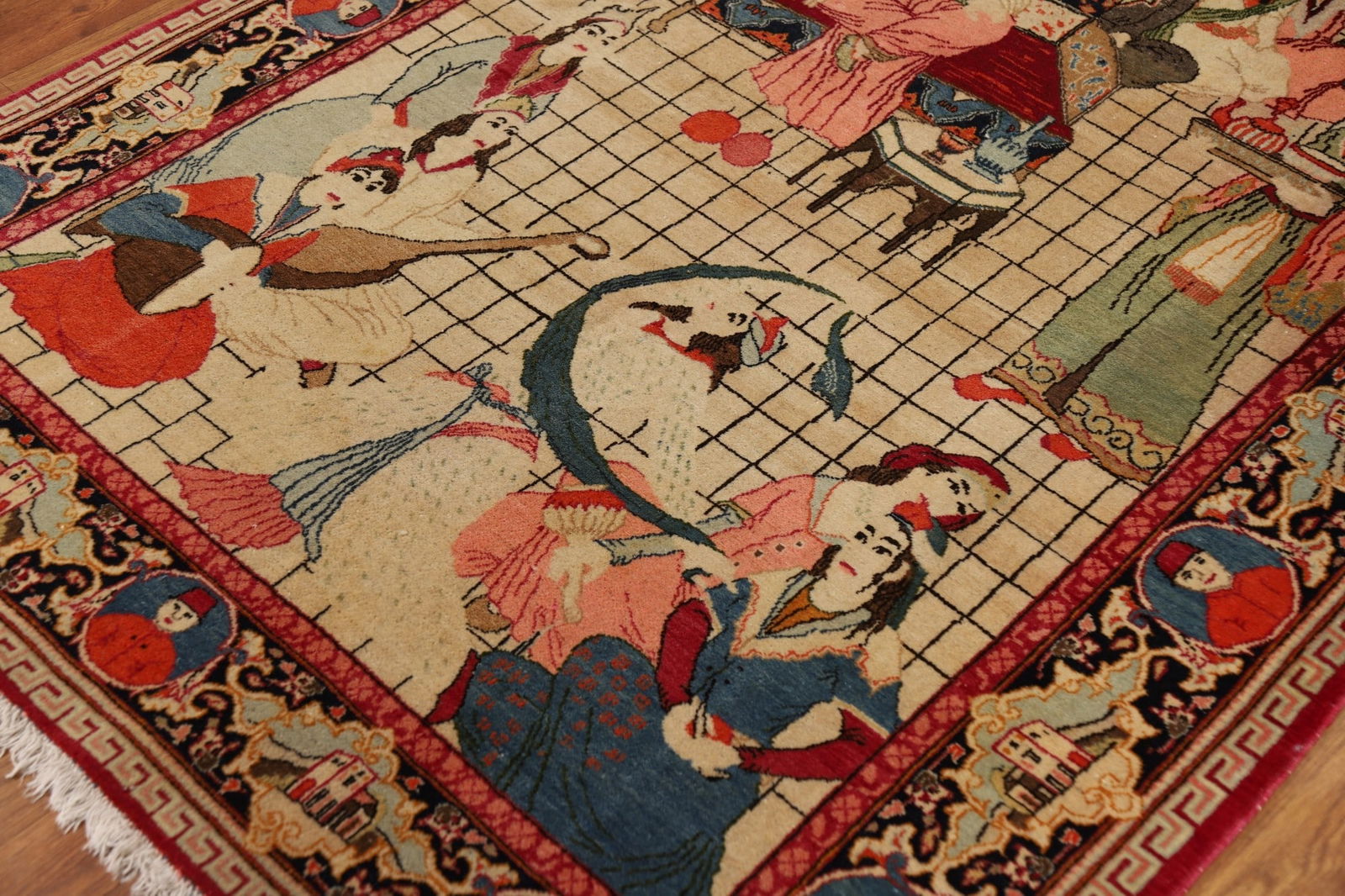 Pre-1900 Antique Wool Pictorial Kashan Persian Rug 4x7 - 7