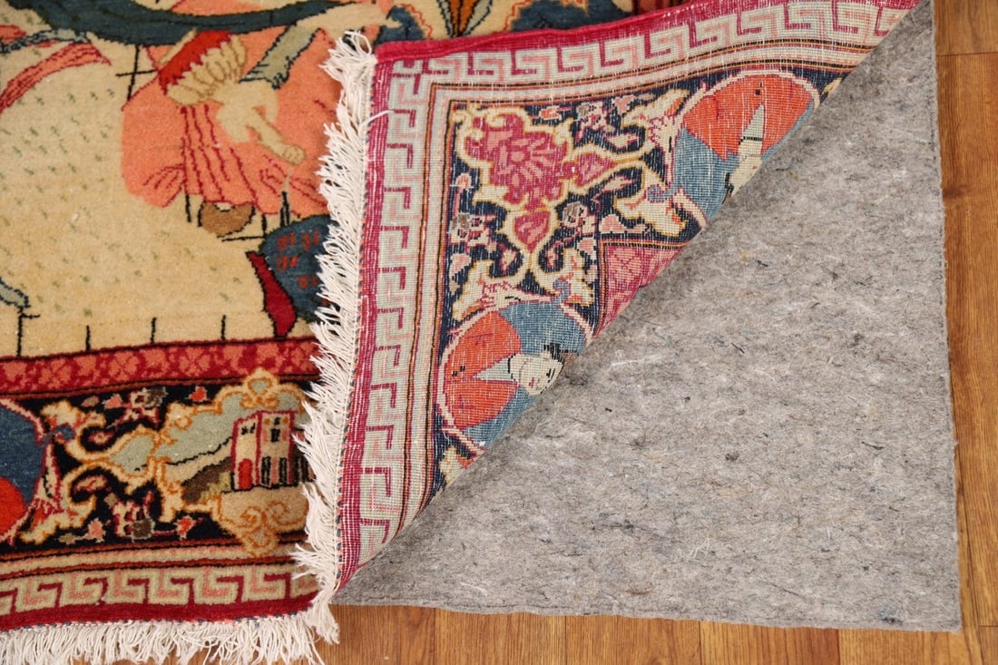 Pre-1900 Antique Wool Pictorial Kashan Persian Rug 4x7 - 8