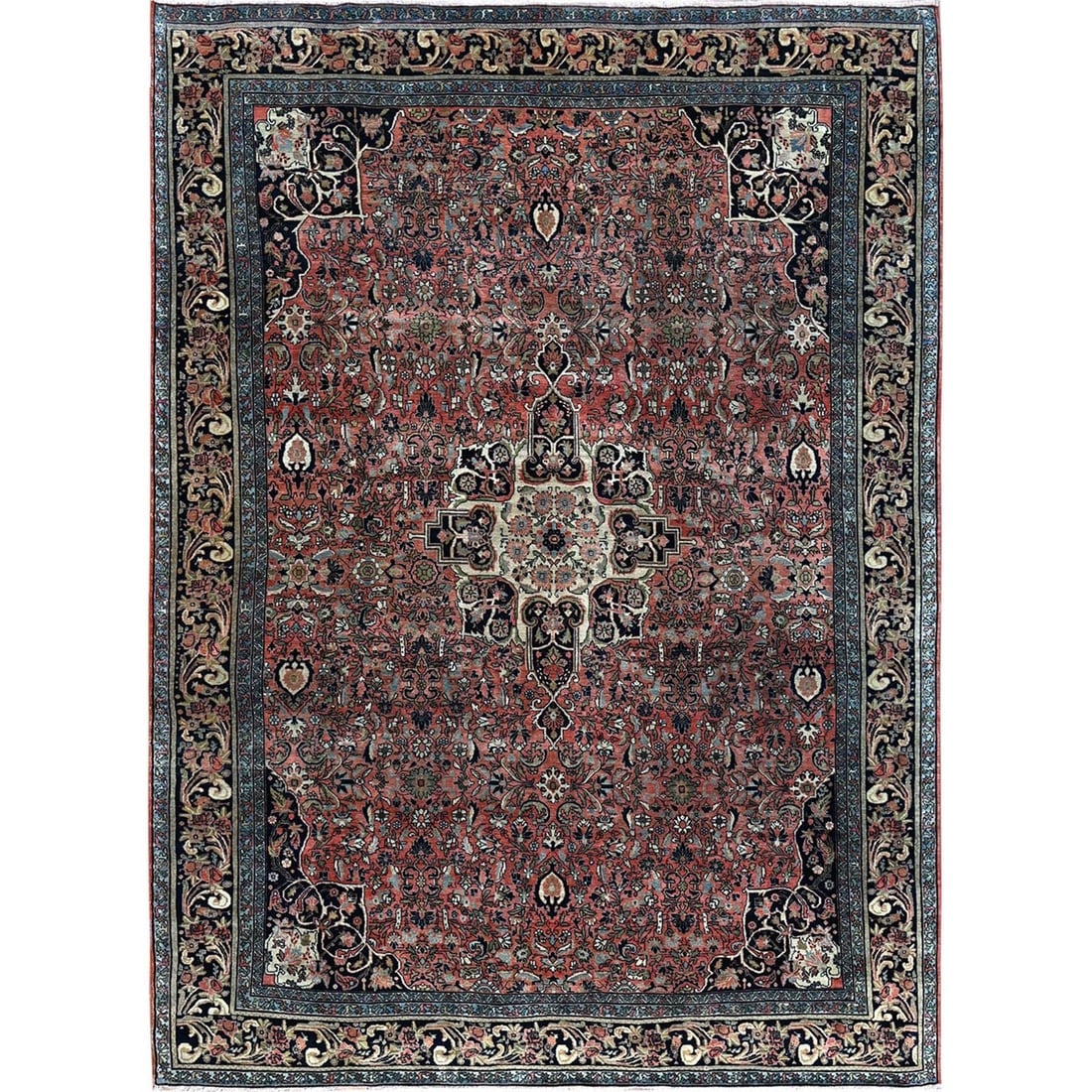 Blush Red Antique Persian Bijar Full Pile Hand Knotted Soft Wool Rug: Title: Blush Red Antique Persian Bijar Full Pile Hand Knotted Soft Wool Rug Description:This is a truly genuine one-of-a-kind. It has been Knotted for months and months in the centuries-old weaving cr
