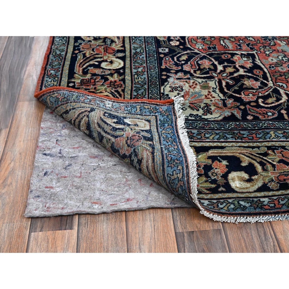 Blush Red Antique Persian Bijar Full Pile Hand Knotted Soft Wool Rug - 4