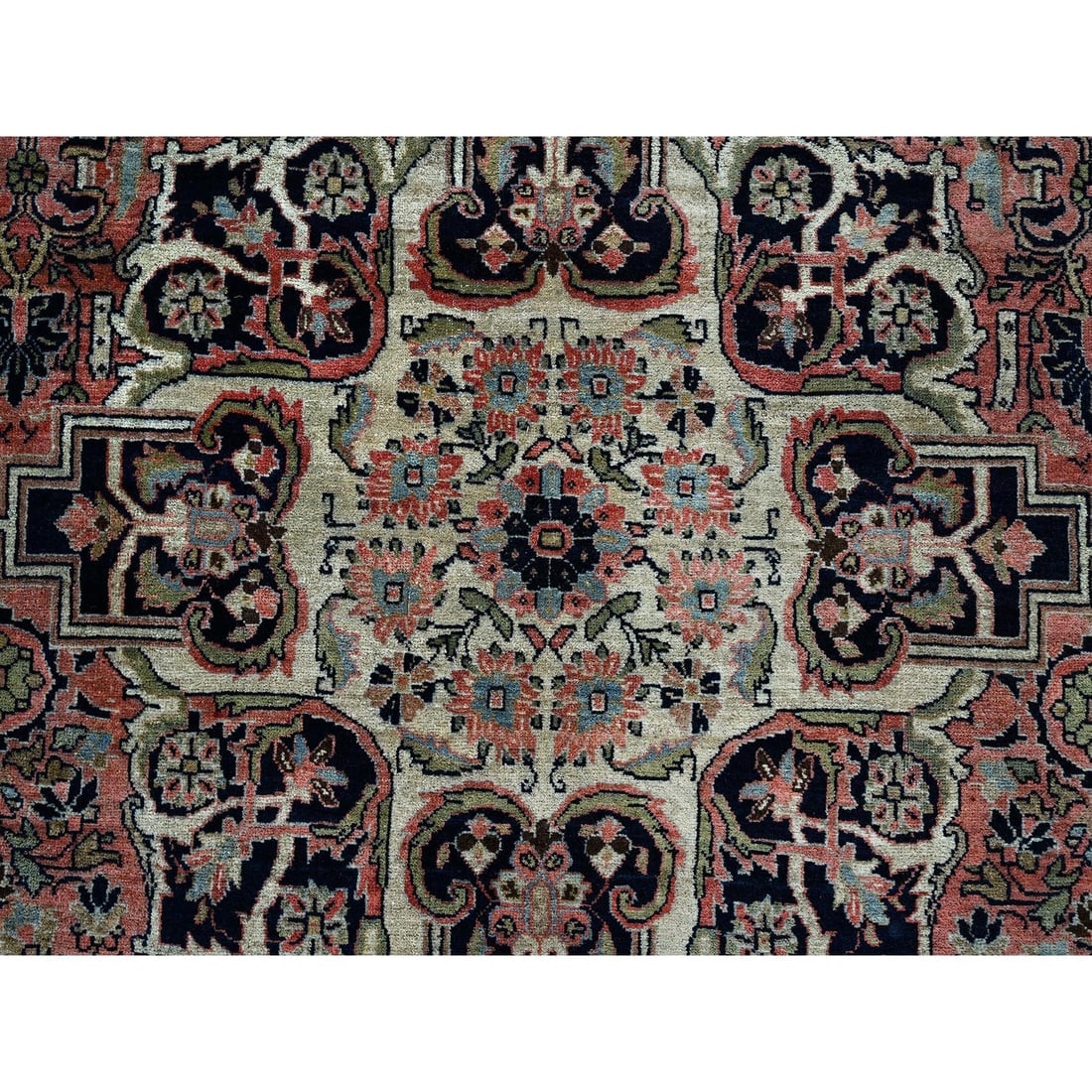 Blush Red Antique Persian Bijar Full Pile Hand Knotted Soft Wool Rug - 8