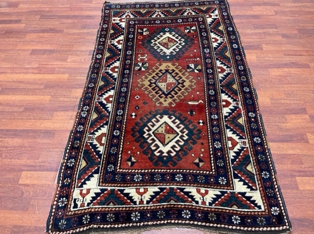 Antique Kazak Caucasian Rug-5060: Title:Antique Kazak Caucasian Rug-5060 Description:An antique kazak caucasian rug from southwest persia, size 3 ft. 7 inches by 6 ft. 2 inches, circa late 19th century ( 1890), excellent condition wit