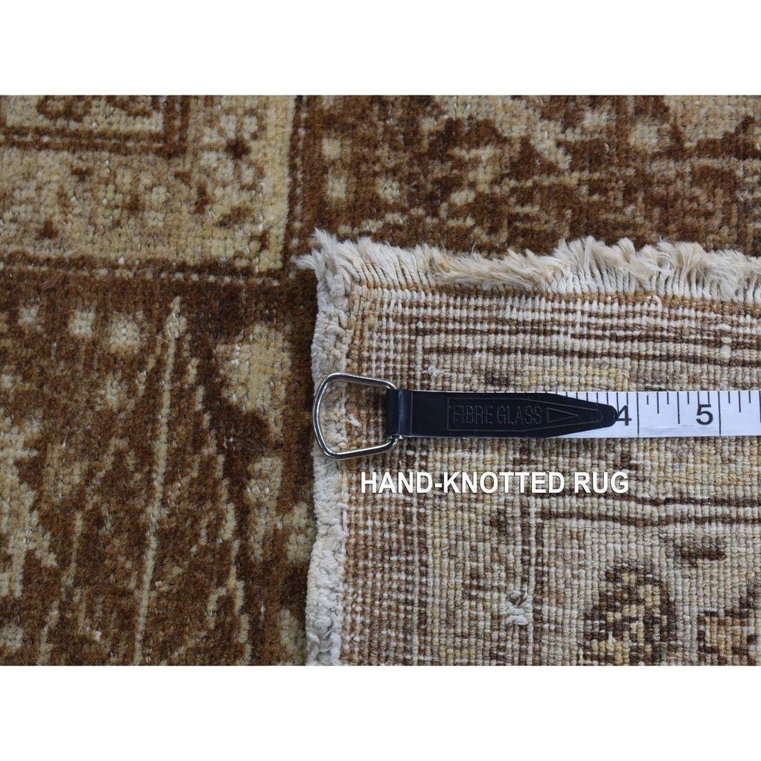 Brown, Antique Persian Tabriz Design, Pure Wool Hand Knotted Rug - 11