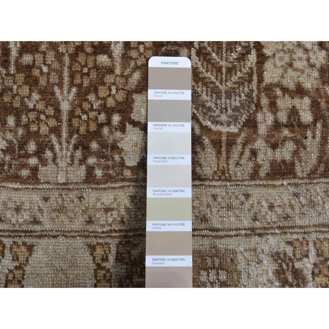 Brown, Antique Persian Tabriz Design, Pure Wool Hand Knotted Rug - 7