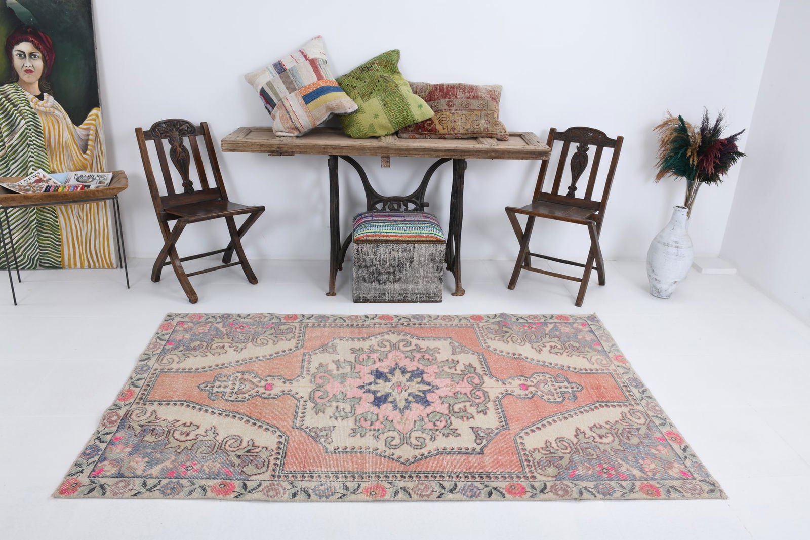 4'1'' x 6'10'' Handmade Vintage Wool Rug - 6787 - 2