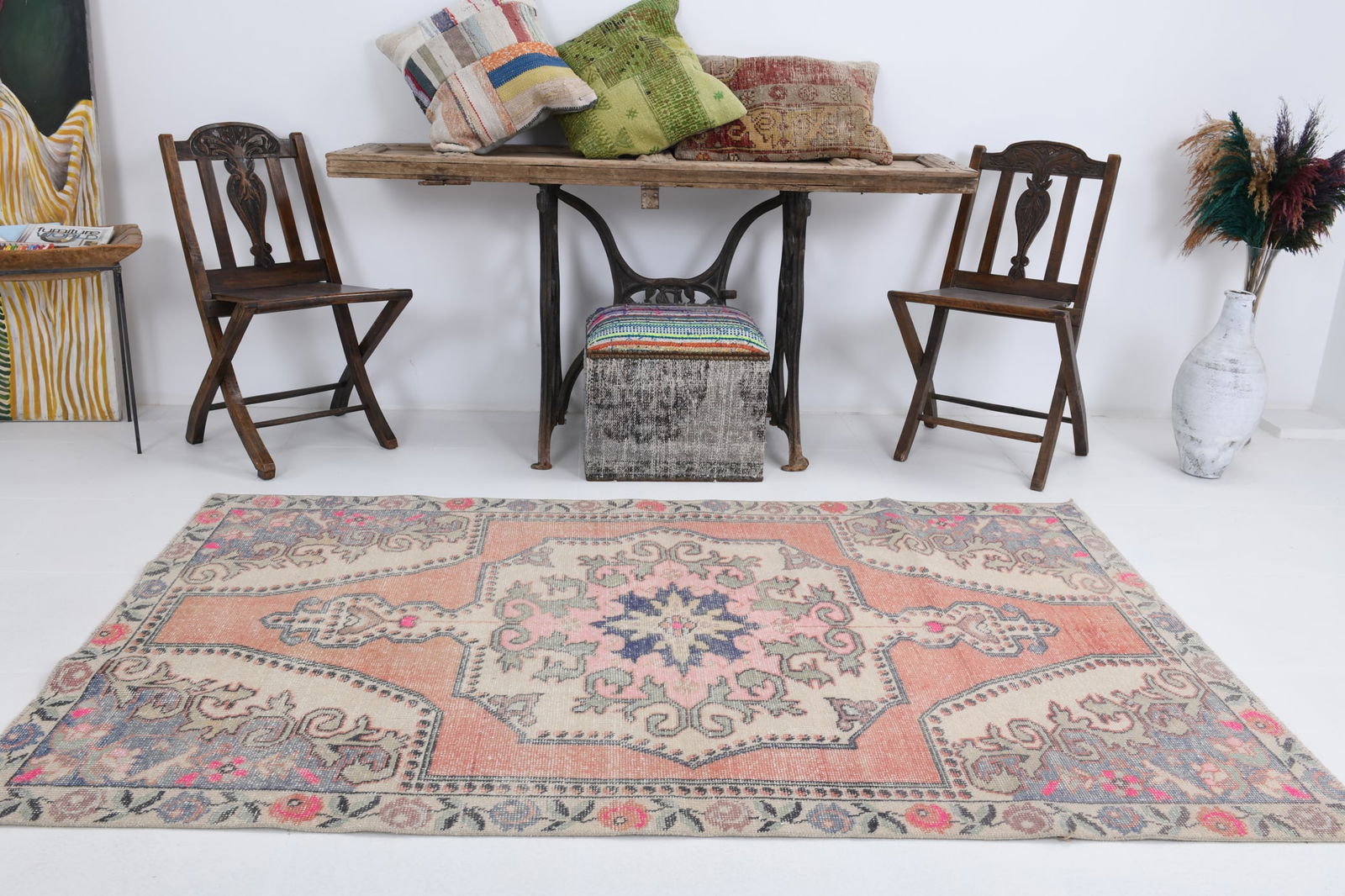 4'1'' x 6'10'' Handmade Vintage Wool Rug - 6787 - 3