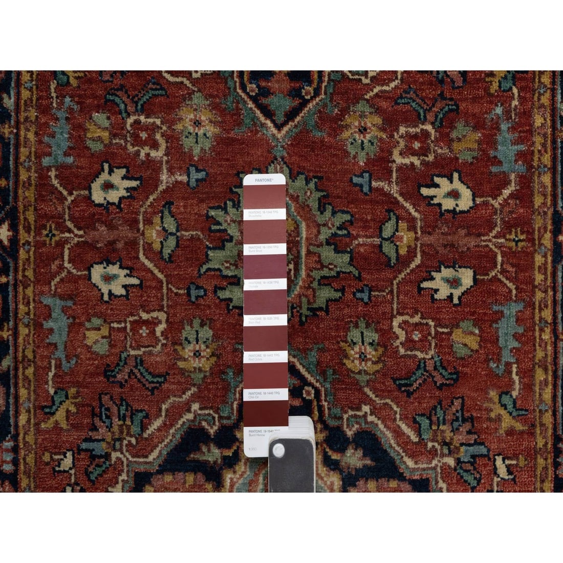 Brick Red Antiqued Fine Heriz Re-Creation Hand Knotted Wool Runner Rug - 4
