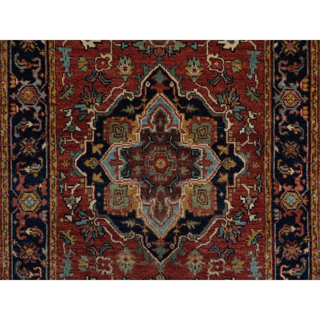 Brick Red Antiqued Fine Heriz Re-Creation Hand Knotted Wool Runner Rug - 5