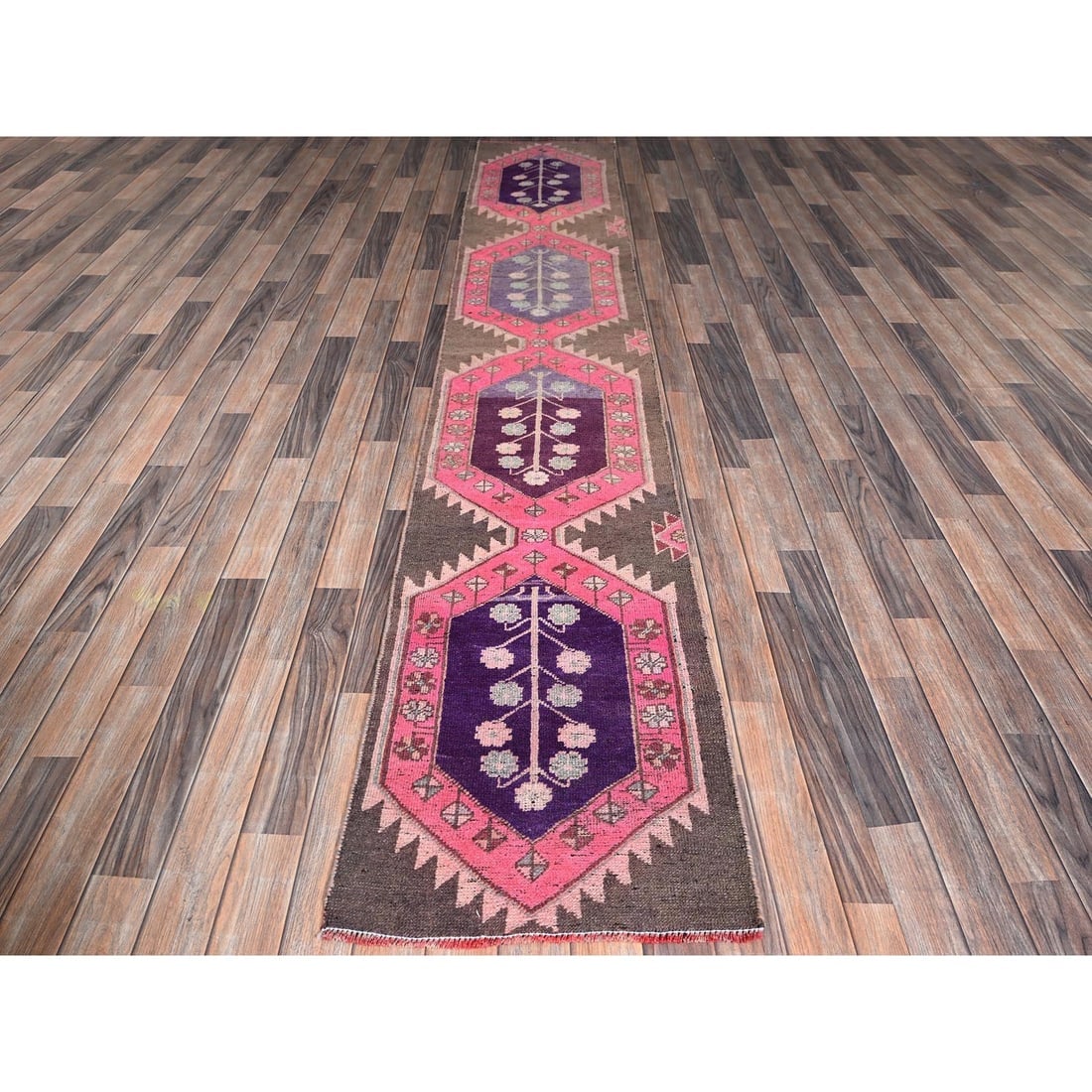 Punch Pink Vintage Northwest Persian Hand Knotted Pure Wool Runner Rug - 2