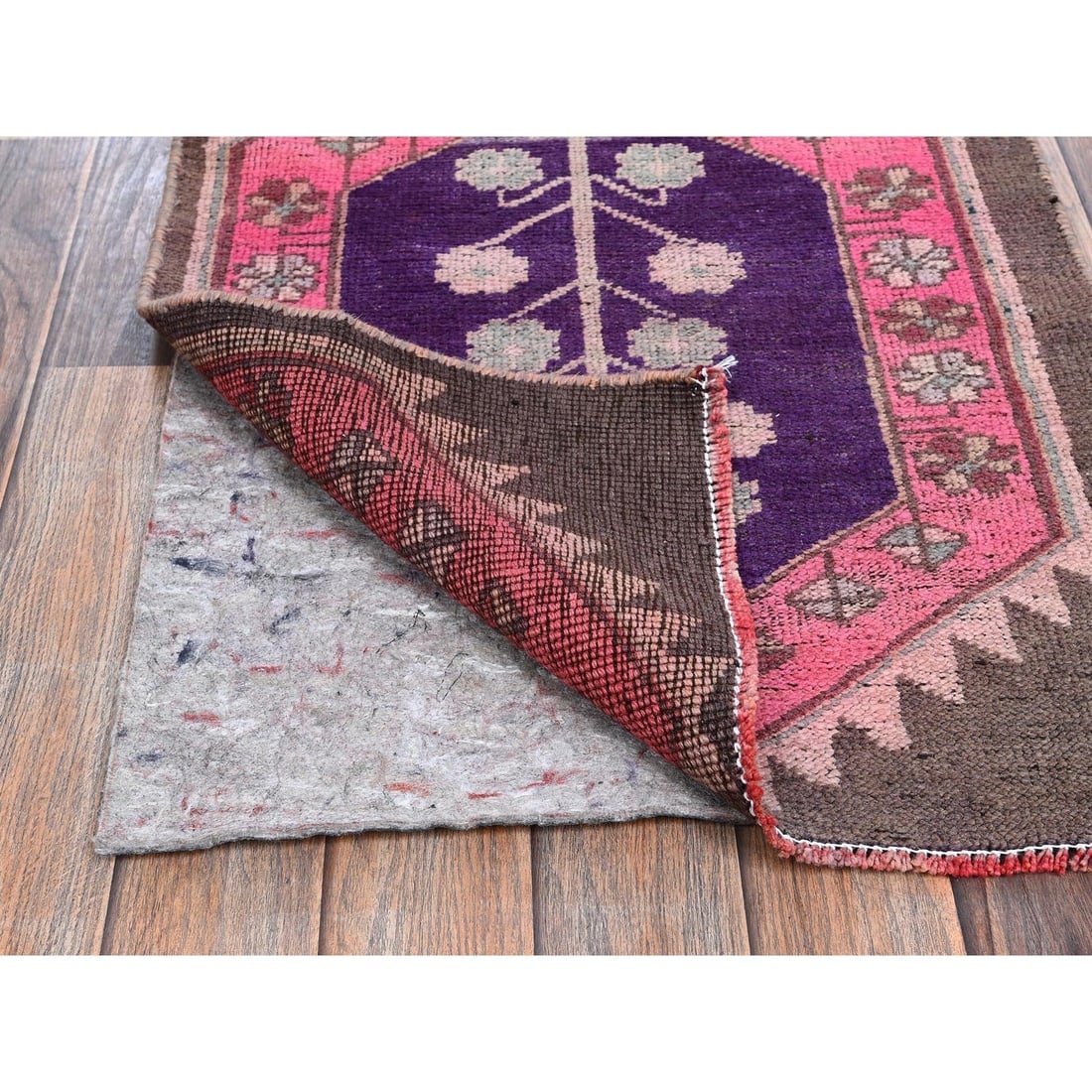 Punch Pink Vintage Northwest Persian Hand Knotted Pure Wool Runner Rug - 3