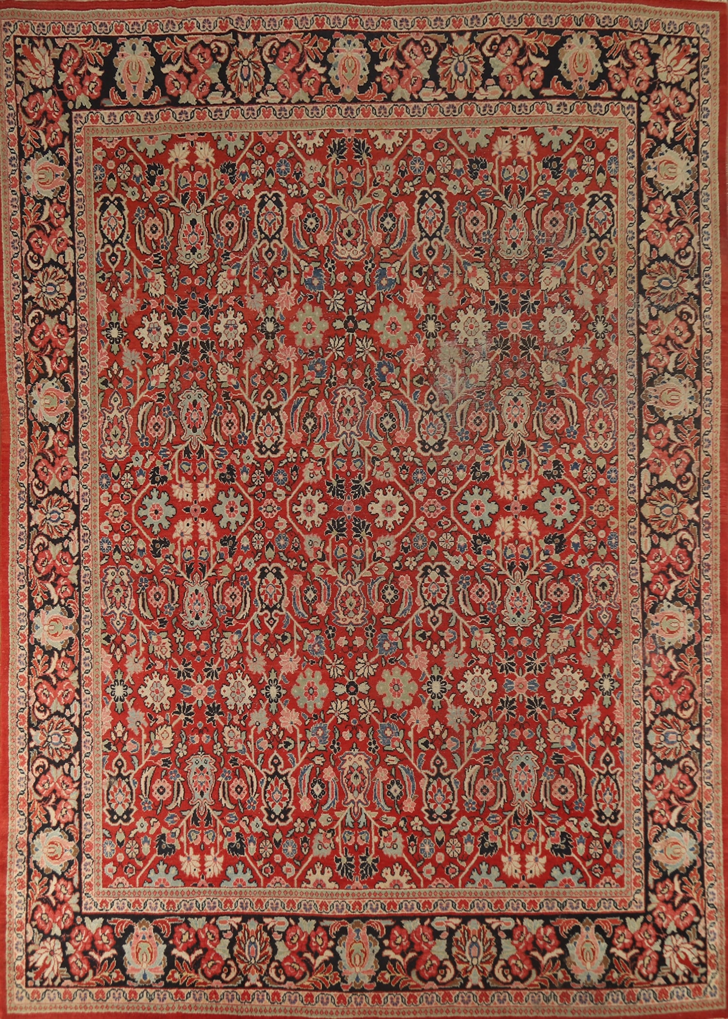 Pre-1900 Antique Vegetable Dye Mahal Persian Area Rug 10x13: Title: Pre-1900 Antique Vegetable Dye Mahal Persian Area Rug 10x13 Description:A Beautiful Genuine Iran ( Persia ) Mahal rug is Hand Knotted by skillful weavers in Iran ( Persia ) with