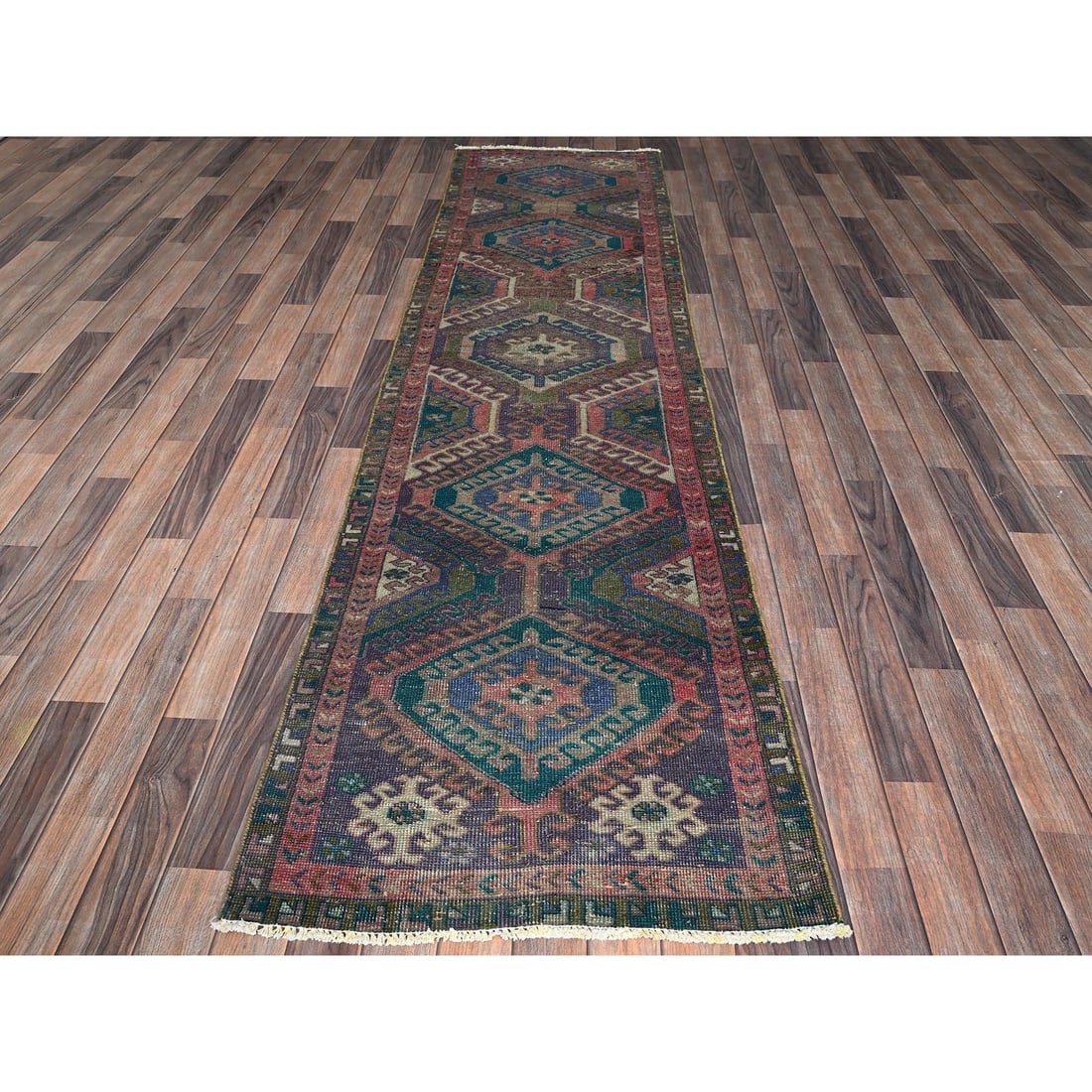 Pink Overdyed Vintage Persian Hamadan Hand Knotted All Wool Runner Rug - 2