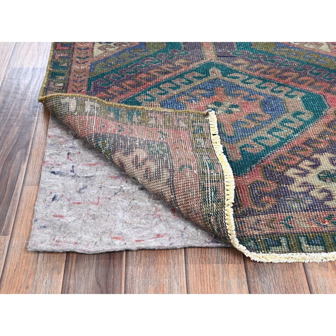 Pink Overdyed Vintage Persian Hamadan Hand Knotted All Wool Runner Rug - 3