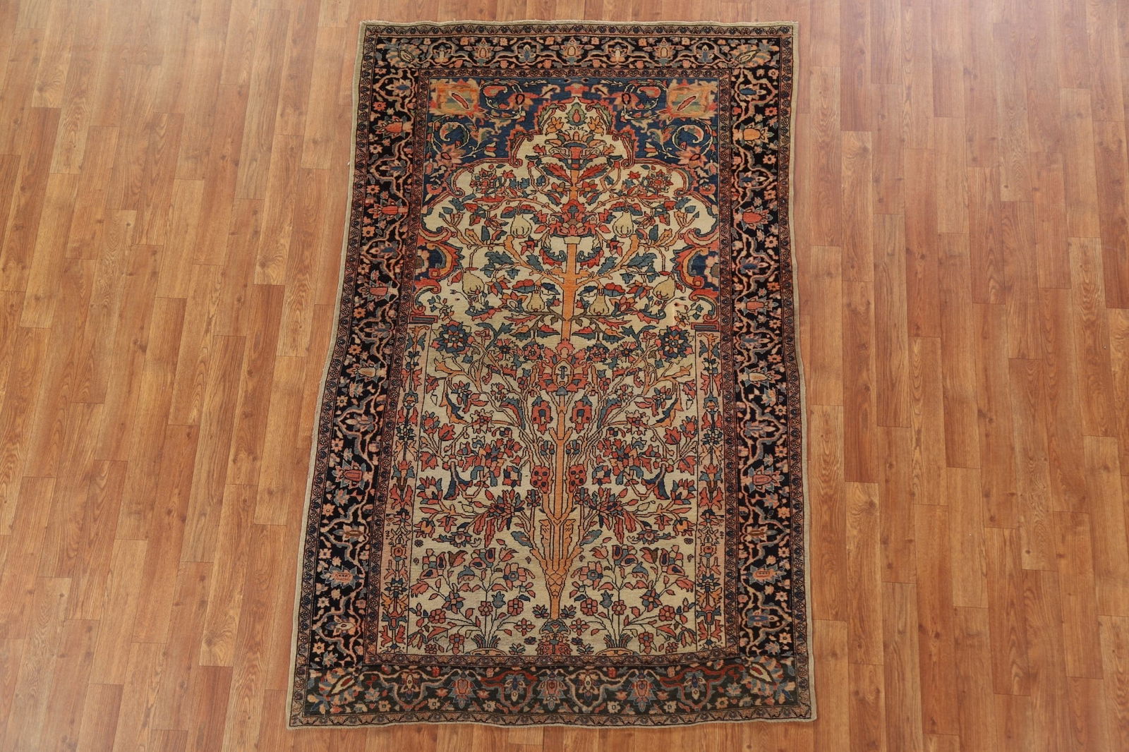 Antique Vegetable Dye Sarouk Farahan Persian Rug 4x6 - 17