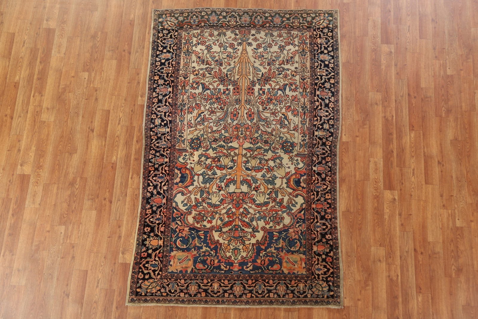 Antique Vegetable Dye Sarouk Farahan Persian Rug 4x6 - 3