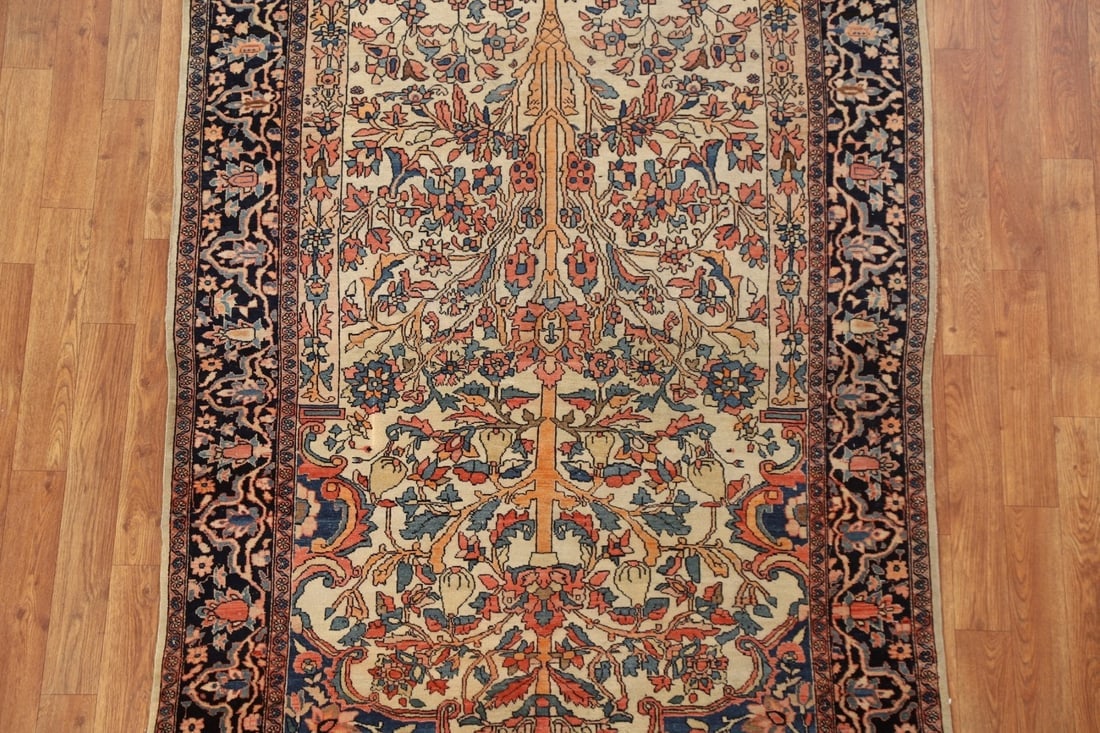 Antique Vegetable Dye Sarouk Farahan Persian Rug 4x6 - 4