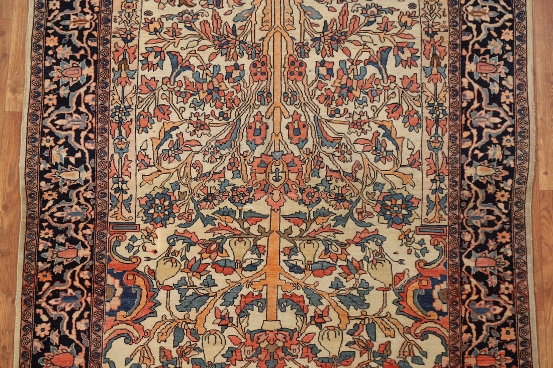 Antique Vegetable Dye Sarouk Farahan Persian Rug 4x6 - 5