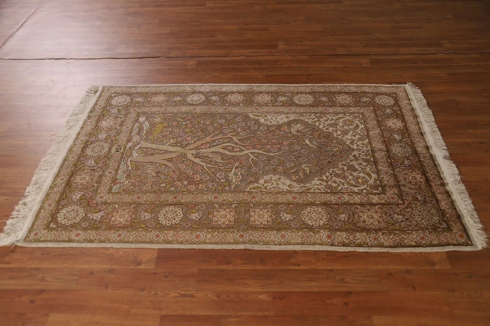 Antique Signed Vegetable Dye Silk/ Silver Hereke Persian Rug 3x5 - 13