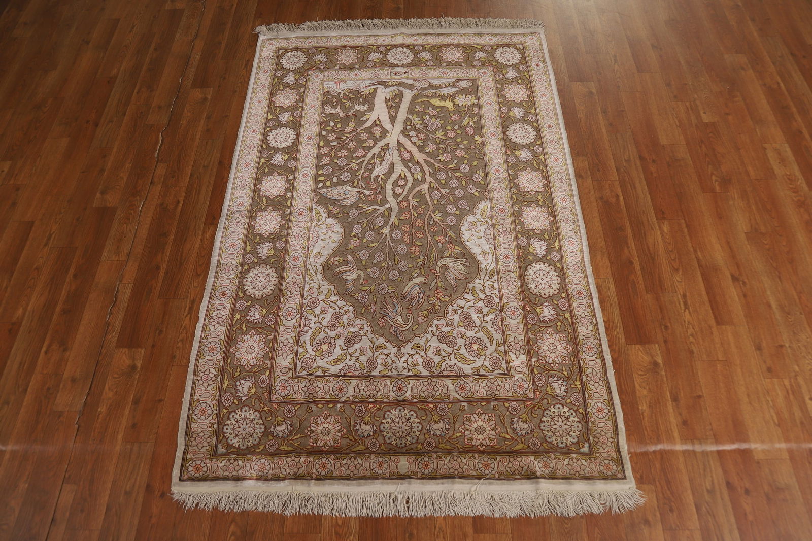 Antique Signed Vegetable Dye Silk/ Silver Hereke Persian Rug 3x5 - 14
