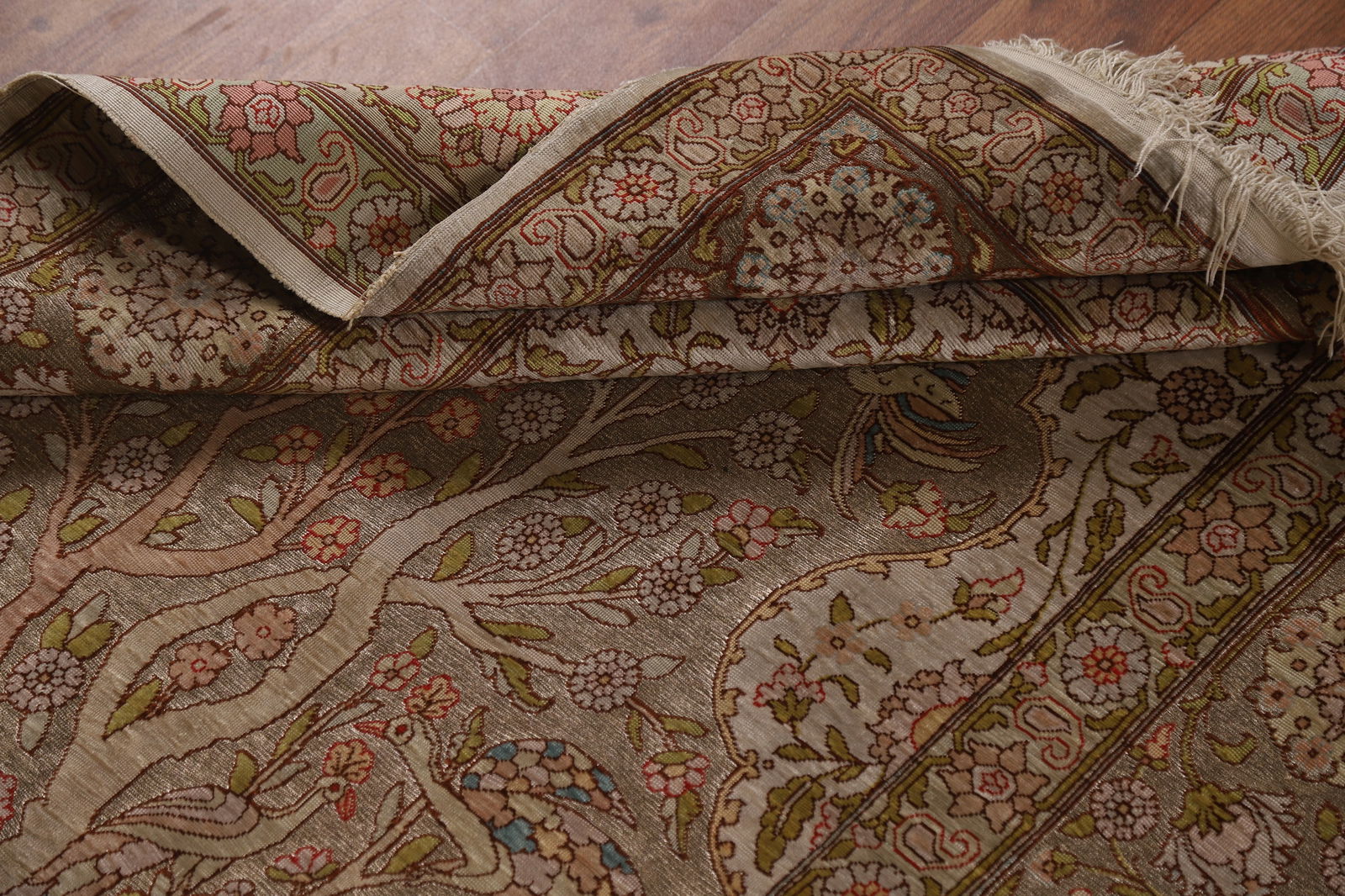 Antique Signed Vegetable Dye Silk/ Silver Hereke Persian Rug 3x5 - 15