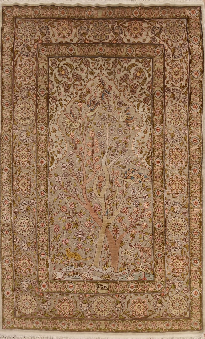 Antique Signed Vegetable Dye Silk/ Silver Hereke Persian Rug 3x5: Title: Antique Signed Vegetable Dye Silk/ Silver Hereke Persian Rug 3x5 Description:A Beautiful Genuine Iran ( Persia ) Hereke rug is Hand Knotted by skillful weavers in Iran ( Persia ) w